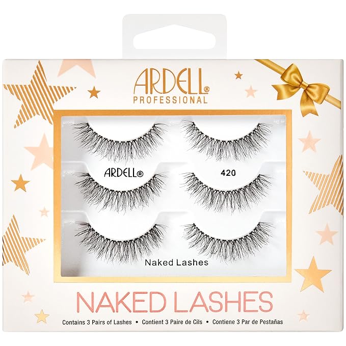 Ardell Naked Lashes 420 – Natural Look False Eyelashes, Wispy Lashes with Invisiband, Soft Lash Strips, Holiday Gift Set, 3 Pairs