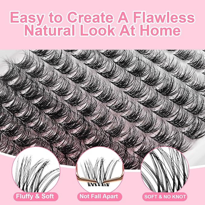 Lash Clusters Wispy Cluster Eyelash Extensions Invisible Lash Band 154Pcs 10-16mm Natural Lash Extensions Fluffy Volume Lash Clusters D Curl Individual Lashes for Beginners (QA-10-16mm)