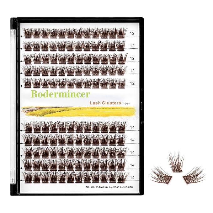 Bodermincer 120 Clusters 10mm+12mm/12mm+14mm/14mm+16mm Mixed Wide Cluster False Eyelash Individual Cluster EyeLashes Grafting Fake False Eyelashes Eyelash Extension (Brown 12mm+14mm Mixed)