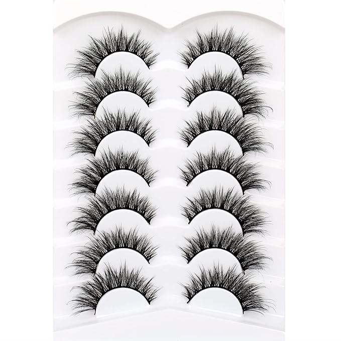 Pooplunch False Eyelashes Fairy Lashes Wispy Crossed Faux Mink Lashes Cat Eye Look Fluttery Volume 8D Fake Eyelashes Faux Mink Lashes Strips 7 Pairs Pack