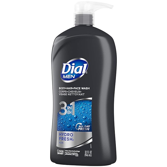 Dial Men 3in1 Body, Hair and Face Wash, Hydro Fresh, 32 fl oz (Pack of 2)