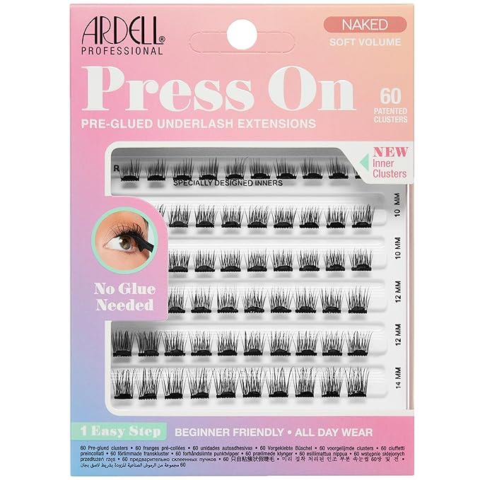 Ardell Press On Pre-Glued Eyelash Extensions - Naked Natural, Customizable DIY Lash Clusters, All-Day Wear Individual Lashes, 60 Count