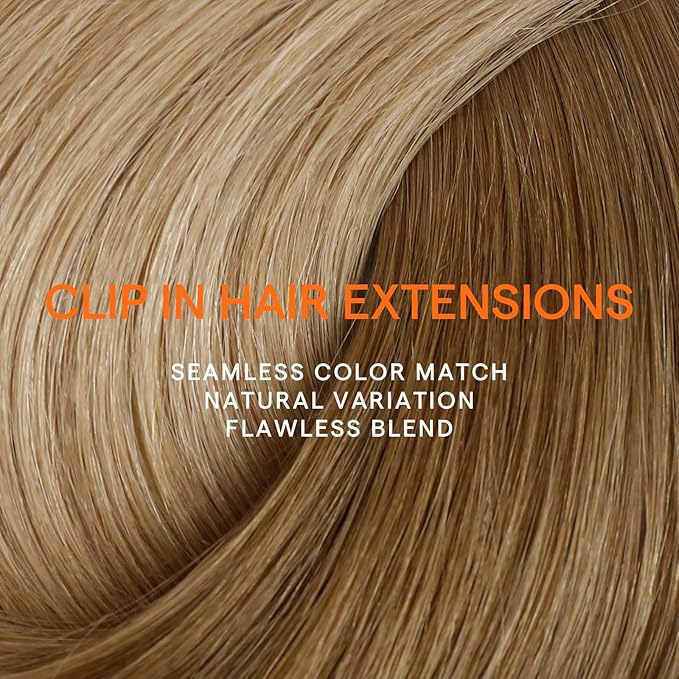 Full Shine Human Hair Extensions Clip ins 20 Inch Golden Brown Ombre Clip in Hair Extensions for Thin Hair for Party 7 Pcs 120 G