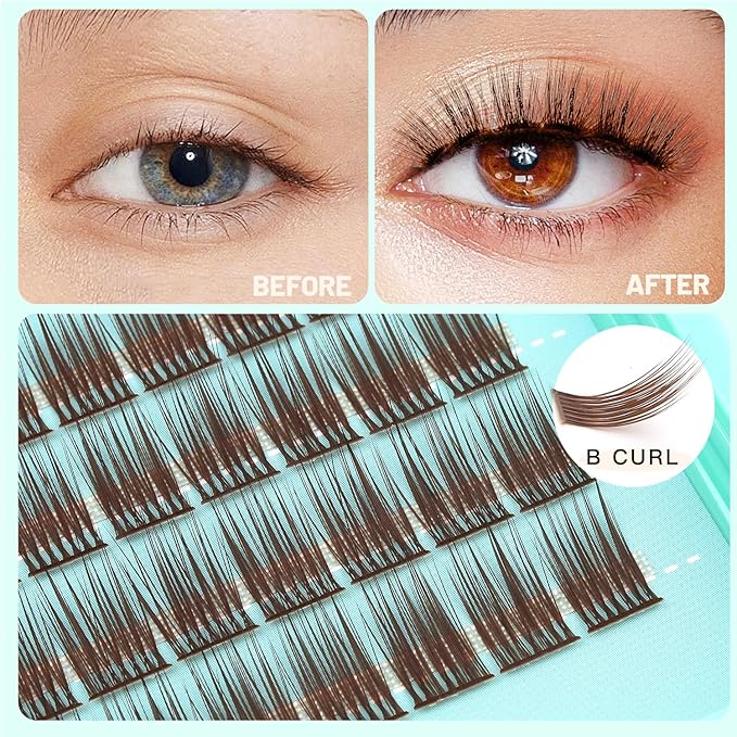 Bodermincer Lash Clusters D Curl Black/Brown/Colored Lashes 10-12-14/12-14-16/16-18-20mm Mixed Lash Clusters Kit For Beginner (Y11# B Curl-Brown 8-10-12mm Mixed)