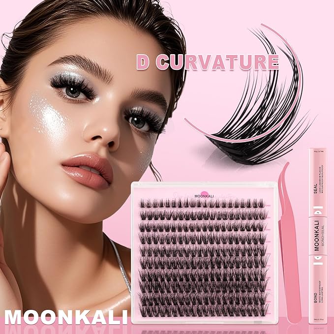 Lash Clusters Kit Mink Wispy Full Eyelash Clusters D Curly Natural Waterproof Cluster Eyelash Extensions With Lash Glue Bond and Seal and Eyelash Tweezers Luxury 60D Individual Cluster Lashes Kit
