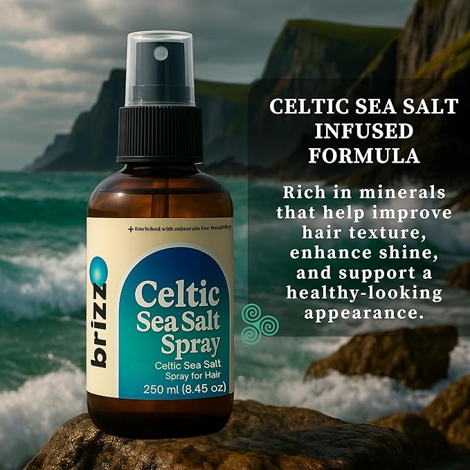 Celtic Sea Salt Hair Spray. Instant & Natural Beach Look, Volume & Texture, Celtic Sea Salt Spray with Kelp, Aloe Vera, and Hair-Strengthening Minerals. (8.45 fl oz)