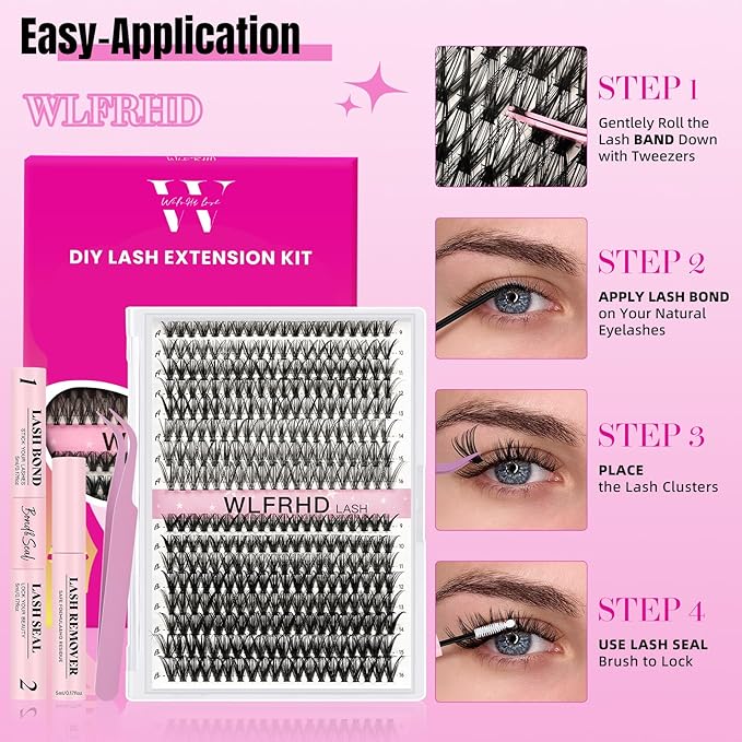 Lash Clusters Kit 320 Pcs D Curl DIY Natural Wispy Lashes Eyelashes Clusters Eyelash Extension Kit with Eyelash Bond and Seal, Remover & Tweezers (30D+40D, Mix9-16mm Kit)