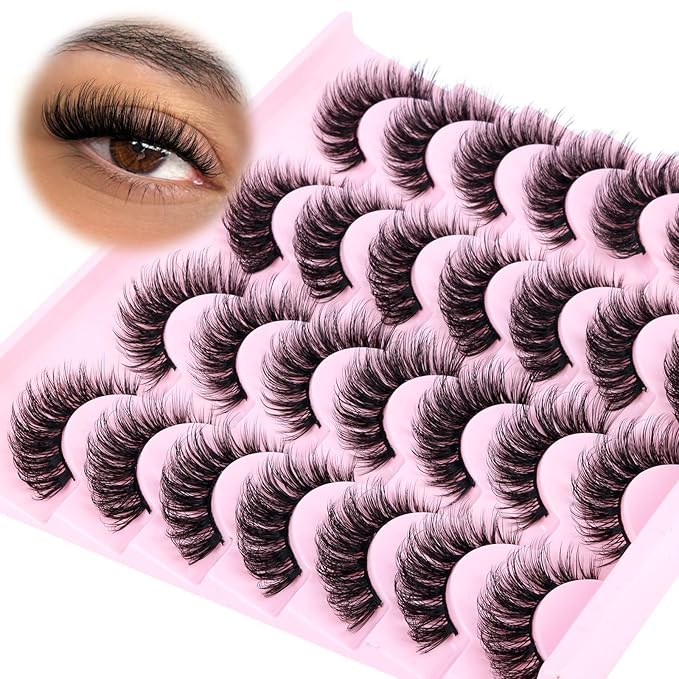 False Eyelashes Russian Strip Lashes Cat Eye Lashes Volume False Lashes D-Curly Fake Lashes zanlufly Reusable 14 Pairs Lashes Pack