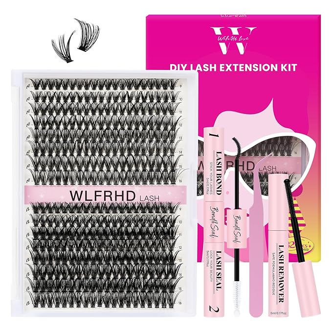 Lash Clusters Kit 320 Pcs DIY Individual Cluster Lashes D Curl Lash Extension Kit with Eyelash Bond and Seal, Remover, Tweezers Applicator for False Eyelash Cluster Kit(40D+50D, Mix9-16mm Kit)