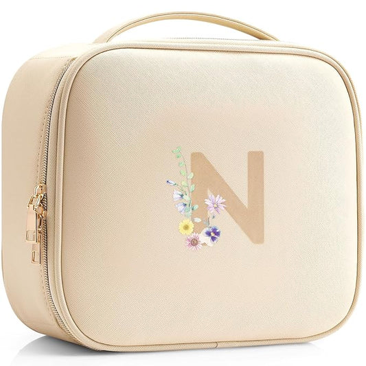 Vlando Preppy Gifts for Girl,Monogrammed Makeup Bag with Compartment,Unique Friendship Gifts for Friends Bridal Shower Gifts(Letter N)