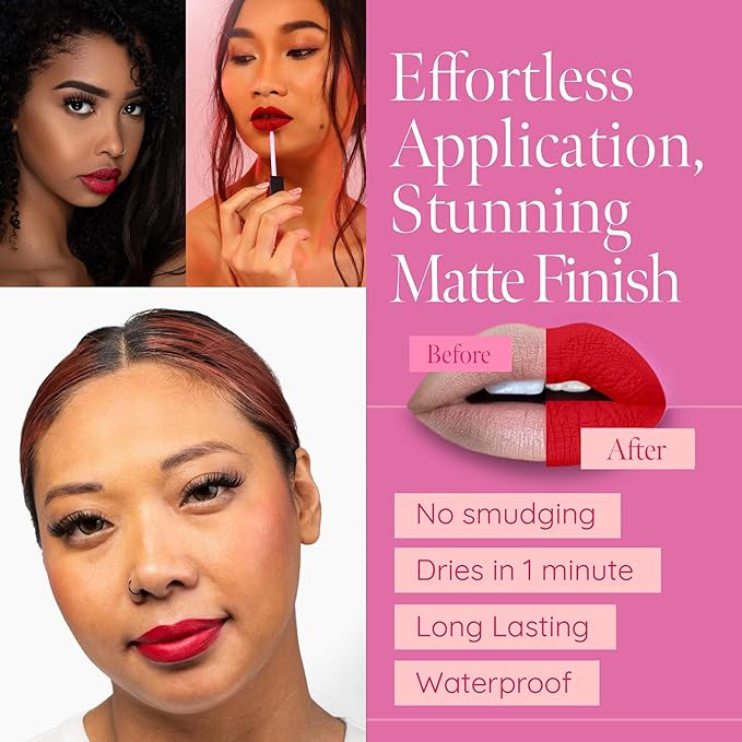 Aromi True Red Matte Liquid Lipstick, Retro Red Lip Color with Blue Undertones, Smudge Proof, Long Lasting, Vegan and Cruelty-free, Handmade (Flamenco Red)
