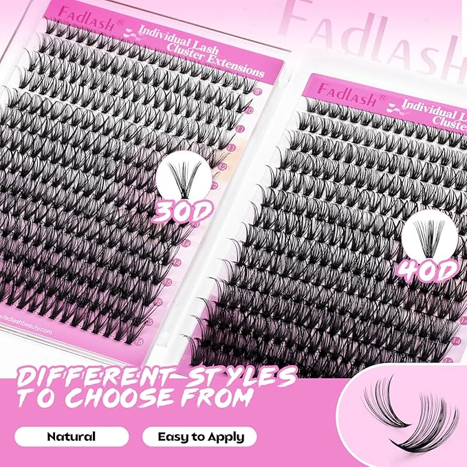 FADLASH Lash Clusters Wispy Eyelash Clusters 30D+40D Natural D Curl Clusters Eyelash Extensions 8-16mm Individual Lashes DIY at Home 560Pcs Lash Extensions