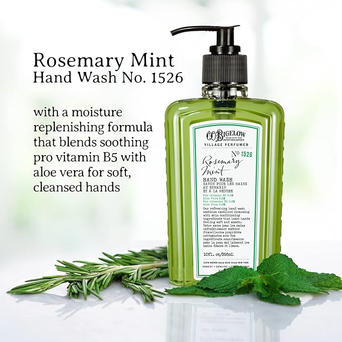 C.O. Bigelow Hand Wash, Rosemary Mint Soap, No. 1526 - Village Perfumer Moisturizing Hand Wash for Bathroom & Kitchen with Aloe Vera, 10 fl oz, Pack of 2