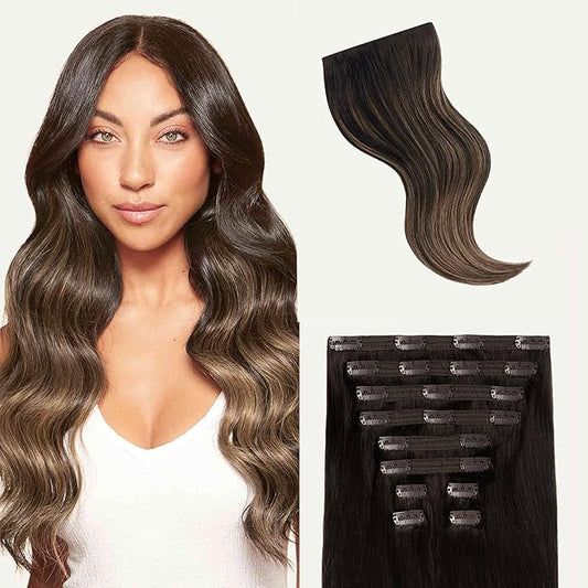 Luxy 100% Remy Human Hair, Classic 160g Clip-In Hair Extensions - 10 Wefts Multi-Dimensional Color for Natural Blending, Adds Volume & Length, Easy Apply & Remove 20" Mocha Bronde Balayage
