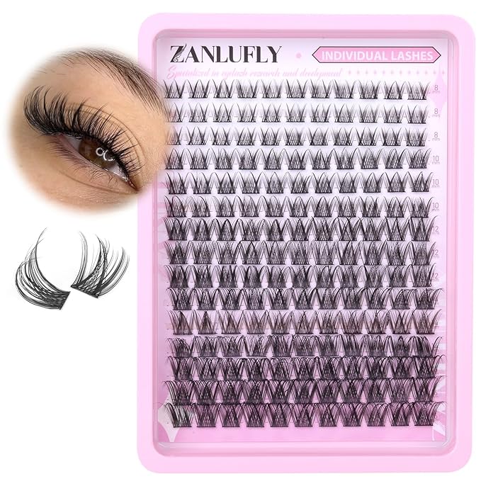 Lash Clusters Wispy Eyelash Clusters Natural C-Curly DIY Lash Extension zanlufly 180Pcs Thin Band Individual Lashes Eyelash Extensions (8-16MM)