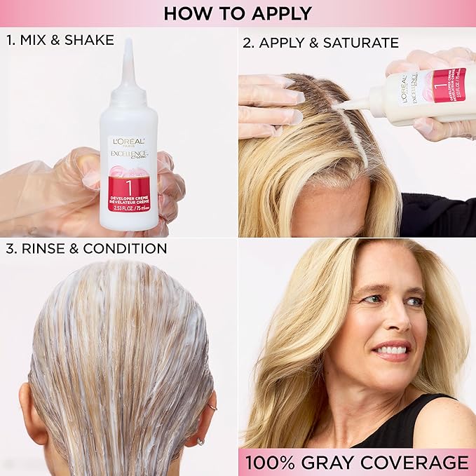 L'Oreal Paris Excellence Crème Permanent Hair Dye, Triple Care Hair Color with Pro-Keratine Complex for 100% Gray Hair Coverage, 9 Light Natural Blonde, 1 Kit