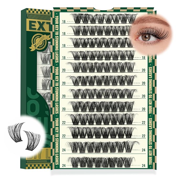 Lash Clusters 96pcs Eyelash Clusters D Curl 18-24MIX Cluster Lashes KEYYOU Volume Wispy Lash Extension Soft&Comfortable Easy DIY at Home(Y01,D-18-24MIX)