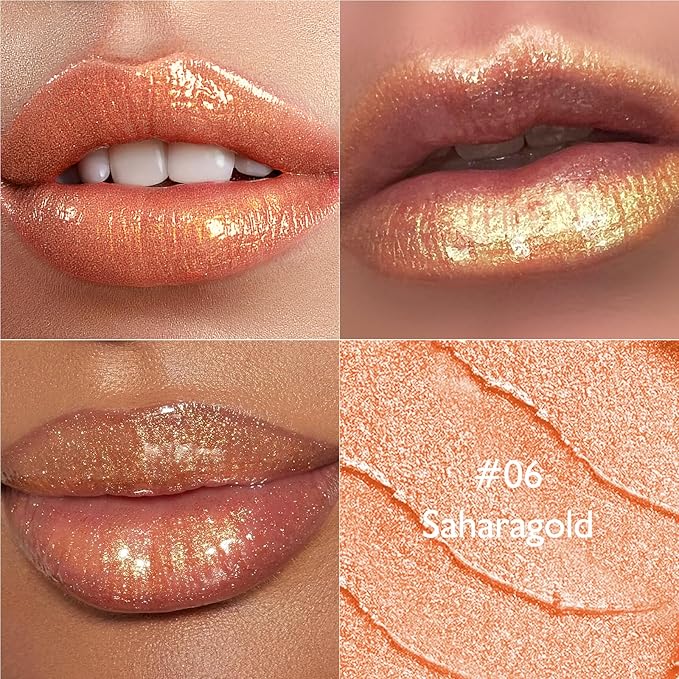 Saharagold Shimmer Metallic Lipstick for Women, Glitter Lip Stick Long Lasting Waterproof Moisturizing Lightweight Full Coverage Lip Makeup, High Shine Non-Sticky Pearl Shiny Cream Lipstick, 06