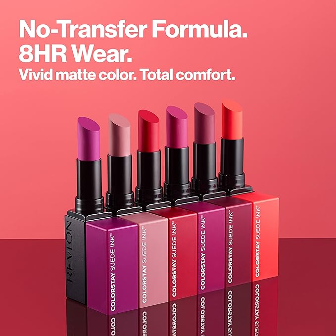 REVLON Lipstick, ColorStay Suede Ink, Built-in Primer, Infused with Vitamin E, Waterproof, Smudge-proof, Matte Color, 006 In The Money, 0.09 oz.