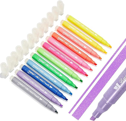 12Pcs Glitter Highlighters,Glitter Highlighter Markers,Highlighters Assorted Colors，No Bleed Chisel Tip, for Journal Planner, Bible Highlighter, Notebook （Golden Glitter）