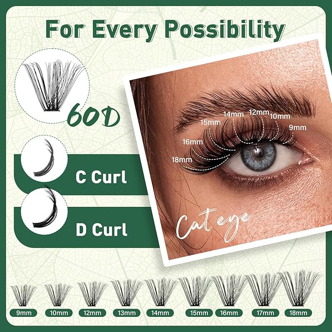 Lash Clusters 280Pcs Eyelash Clusters KEYYOU 60D D Curl 9-18MIX Clusters Lashes Thick Super Soft Wispy DIY Eyelash Extension at Home(60D-D,9-18MIX)