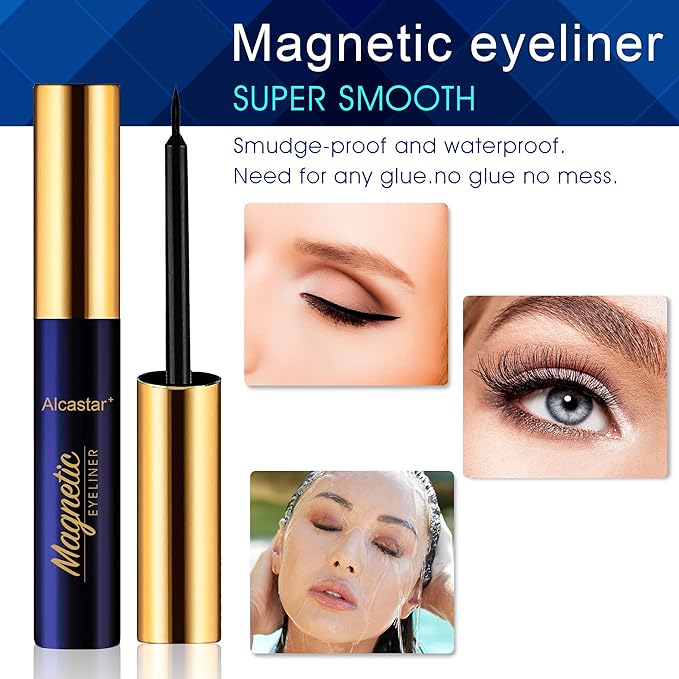 Alcastar Magnetic Eyelashes with Eyeliner Kit, Magnetic Lashes Natural Looking with, Reusable,Long Lasting, Easy Apply,Cruelty-Free. (B-cat eye72D38)