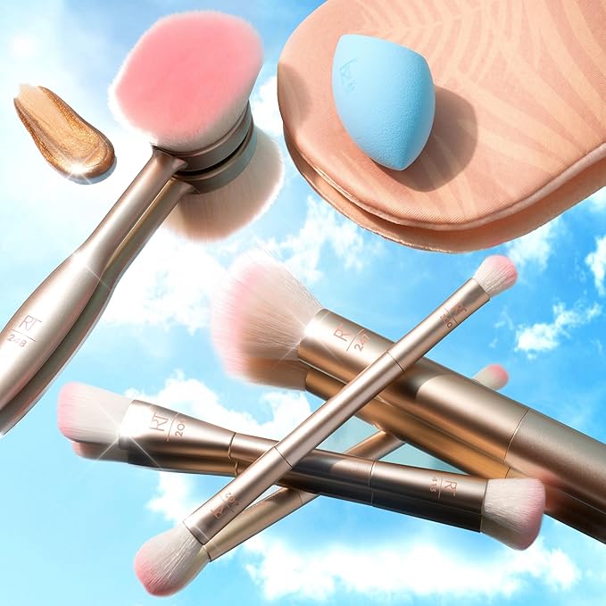 Real Techniques Endless Summer Makeup Brush Kit, Face Brushes, For Foundation, Powder, Highlight, Contour, & Bronzer, Inlcudes Tanning Mitt, Premium Quality, 6 Piece Set
