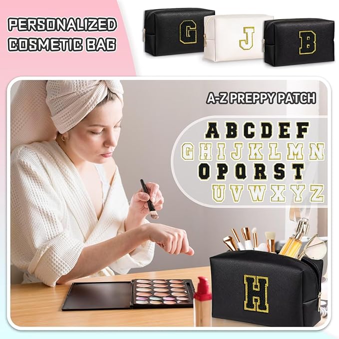 TOPEAST Gifts for Friends Female Mom, Cute Makeup Bag Small Pink Cosmetic Bag Travel Toiletry Bag, Personalized Birthday Gift for Women Girl, Preppy Travel Stuff for Girls (Black C)