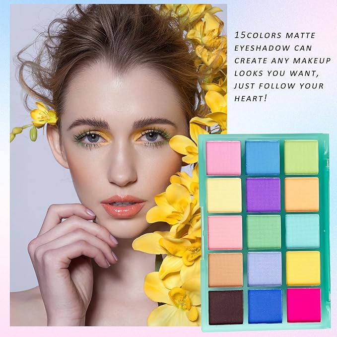 K'APEINE Colorful Eyeshadow Palette, 15 Colors Eyeshadows Neon Matte Eye Shadow Candy Color High Pigmented Shadow Set Long Lasting Eye Makeup Cosmetics Set for Party,Music Festival, Stage Performance