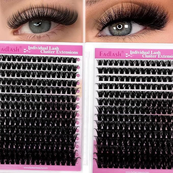FADLASH Fluffy Lash Clusters 80D+100D Eyelash Clusters D Curl Clusters Eyelash Extensions 10-18mm Individual Lashes Natural and Volume Lash Extensions