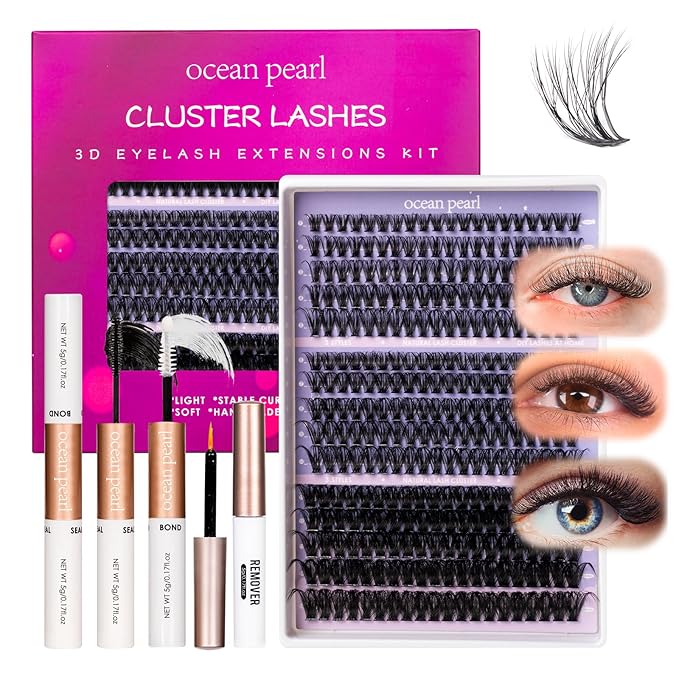 Ocean Pearl Lash Clusters 320pcs 11-20mm Lash Clusters Kit 40D+50D+100D Eyelashes, Lash Extension Kit, Lashes Clusters Eyelash Extensions Kit,Eyelash Clusters with Lash Bond&Seal&Lash Remover&Tweezers