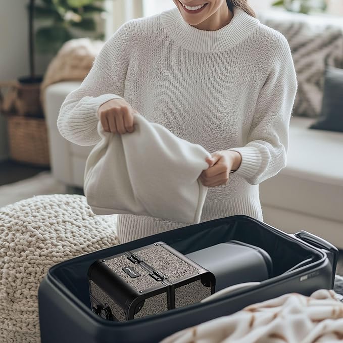 BYOOTIQUE Makeup Box Organizer with Mirror 2-Tier Trays Hairdressing Case Lash Storage Box for Manicurist Nail Tech Travel Beauty Salon Hairstylist,Rococo GainsBoro