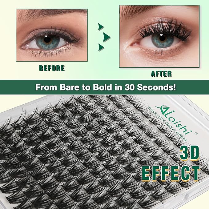 Lash Clusters Kit, DIY 3D Cluster Eyelash Extensions 10‑18mm,144pcs Fluffy D Curl Soft Natural Lashes with Bond and Seal,Remover,Tweezers–Fake Cat Eye Wispy Individual Clusters MIX1-3-L