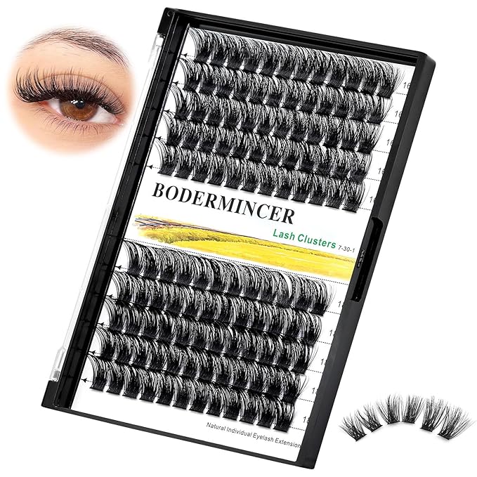 Bodermincer 120 Clusters 10mm+12mm/12mm+14mm/14mm+16mm Mixed Wide Cluster False Eyelash Individual Cluster EyeLashes Grafting Fake False Eyelashes Eyelash Extension (Black 16mm+18mm Mixed)