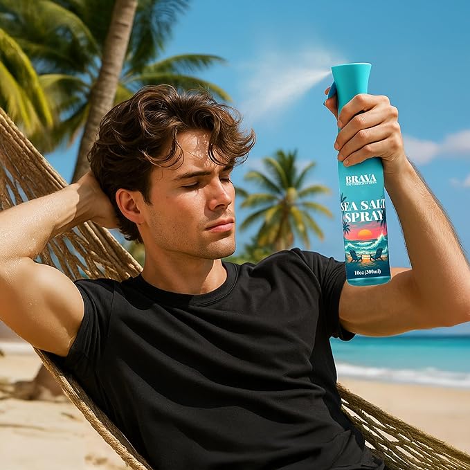 BRAVA Sea Salt Spray for Men -Natural Hair Texturizing - Adds Effortless Beachy Waves and Texture for Casual Finish - Great Christmas Gift for Men Idea 10 OZ