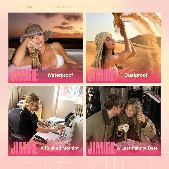 JIMIRE Self Adhesive Eyelashes Wispy Lash Clusters No Glue Needed Press on Lashes Reusable Self Adhesive Lash Clusters 10-16MM Pre-Glued Eyelash Clusters Easy to Apply 108Pcs Pack