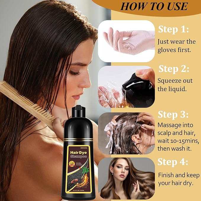 Instant Dark Brown Hair Dye Shampoo for Gray Hair 3 in 1, Natural Hair Color Shampoo for Women Men, Easy to Use, 100% Coverage Long Lasting Hair Dye 16.9 Fl Oz (Dark brown)