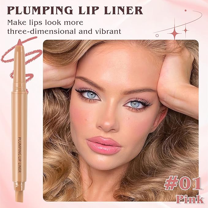 Matte Lip Liner, Plump Lipliner Pencil Crayon，Creamy Matte Finish with Silicone Smudger For Women, High-Pigment Smooth Formula for Sculpting &Contours Lip，Longwear，Lips Makeup，Cruelty-Free 01#Pink