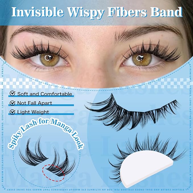 KEVKEV Fairy Lash Clusters 120pcs Manga Lash Clusters Natural Wispy Eyelash Clusters Ultra-Thin Band Anime Spiky Lashes DIY Lash Extensions (Fairy04, 8-18mix)
