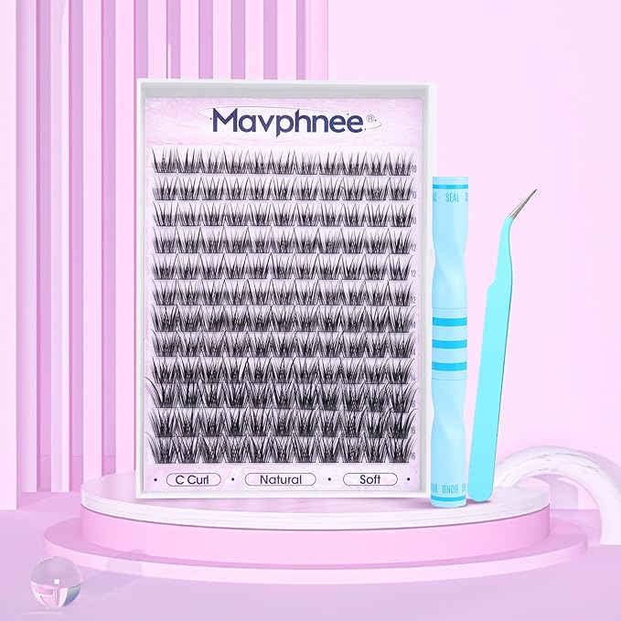 Wispy Eyelash Clusters Kit Wet Look Lash Clusters Kit Natural Cluster Eyelash Extensions 132Pcs C-Curly Cluster Lashes 10-16MM DIY Lash Extensions Lash Bond and Seal Kit