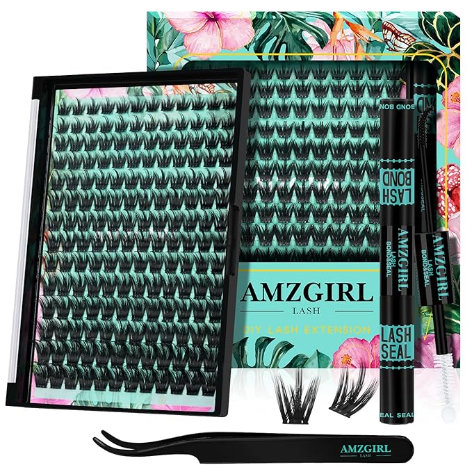 Lash Clusters Kit 168pcs Lash Extension Kit Cluster Lashes Natural Look with Lash Bond and Seal Waterproof, Lash Tweezer with Wet Look Ultra-Thin Band Lashes(Orchid-Kit,D-10-18mm)