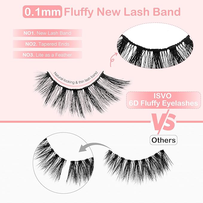 Manga Lashes Natural Eyelashes Spiky False Eyelashes Invisible Band 6D Cat Eye Lashes Wispy Fake Lashes Cosplay Anime Lashes 8 Pairs Asian Doll Lashes