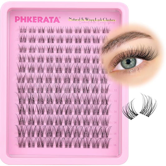 Natural Lash Clusters Invisible Band Eyelash Clusters Wispy Lashes Clusters 120 pcs C Curvature Cluster Eyelash Extensions DIY Thin Clear Band Individual Lashes at Home, 8-16mm