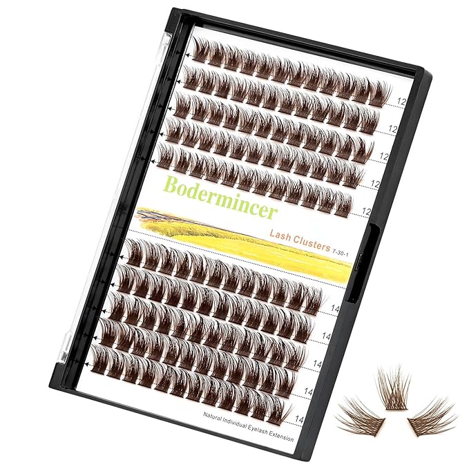 Bodermincer 120 Clusters 10mm+12mm/12mm+14mm/14mm+16mm Mixed Wide Cluster False Eyelash Individual Cluster EyeLashes Grafting Fake False Eyelashes Eyelash Extension (Brown 12mm+14mm Mixed)