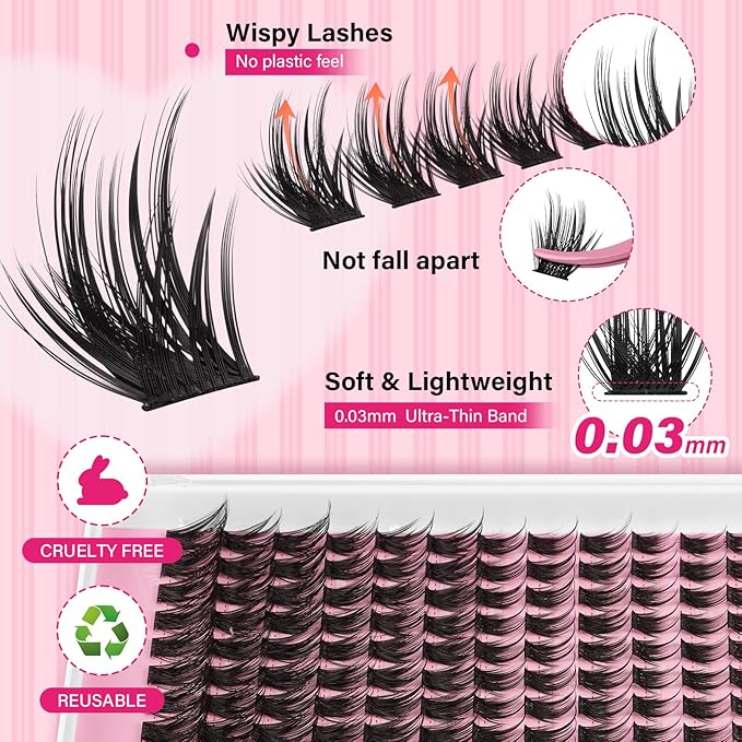 PRO LASHBEAUTY Lash Clusters, Eyelash Clusters 8-18 Mixed Cluster Eyelash Extensions Mixed Lash Extension Reusable Soft & Comfortable (Bloomy,8-18mix)