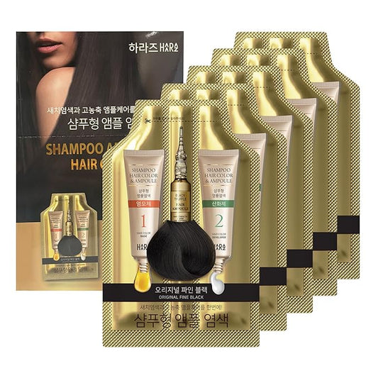 Instant Permanent Hair Color Dye Shampoo Ampoule - Paraben-Free, 5-Minute Easy and Fast Coloring, Gray Cover Hair Dye with Keratin & Collagen, Made in Korea (Fine Black)