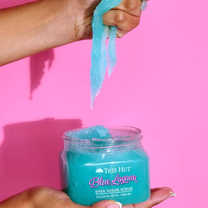 Tree Hut Blue Lagoon Shea Sugar Scrub, Exfoliating, Hydrating & Moisturizing Body Scrub with Shea Butter & Nourishing Essential Oils, Smooth & Soften Skin, 18 oz