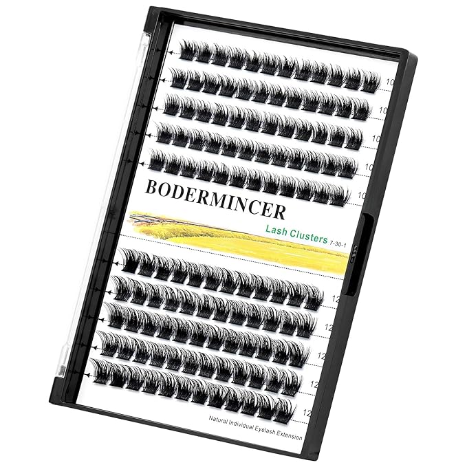 Bodermincer 120 Clusters 10mm+12mm/12mm+14mm Mixed Lash Cluster False Eyelash Individual Cluster EyeLashes Grafting Fake False Eyelashes Eyelash Extension (M01-Black-8mm)