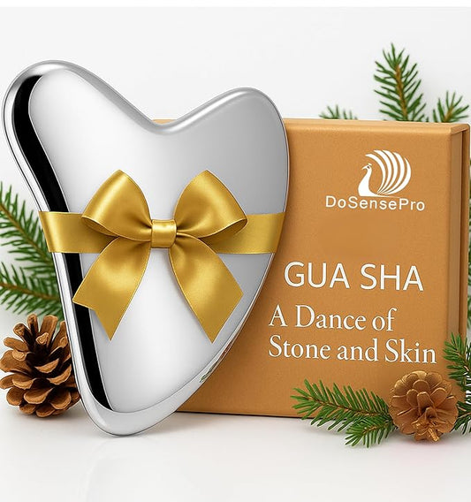 Stainless Steel Gua Sha Facial Tool for Face Sculpting, Lymphatic Drainage, Acne-Prone & Mature Skin, Puffiness, Anti-Aging & Deep Face Massage (Silver)