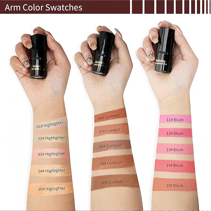 MAEPEOR Cream Blush Stick 15 Colors Lightweight Blendable Contour Highlighter Blush Stick Long Lasting Waterproof Blusher Pen (Highlighter 01)